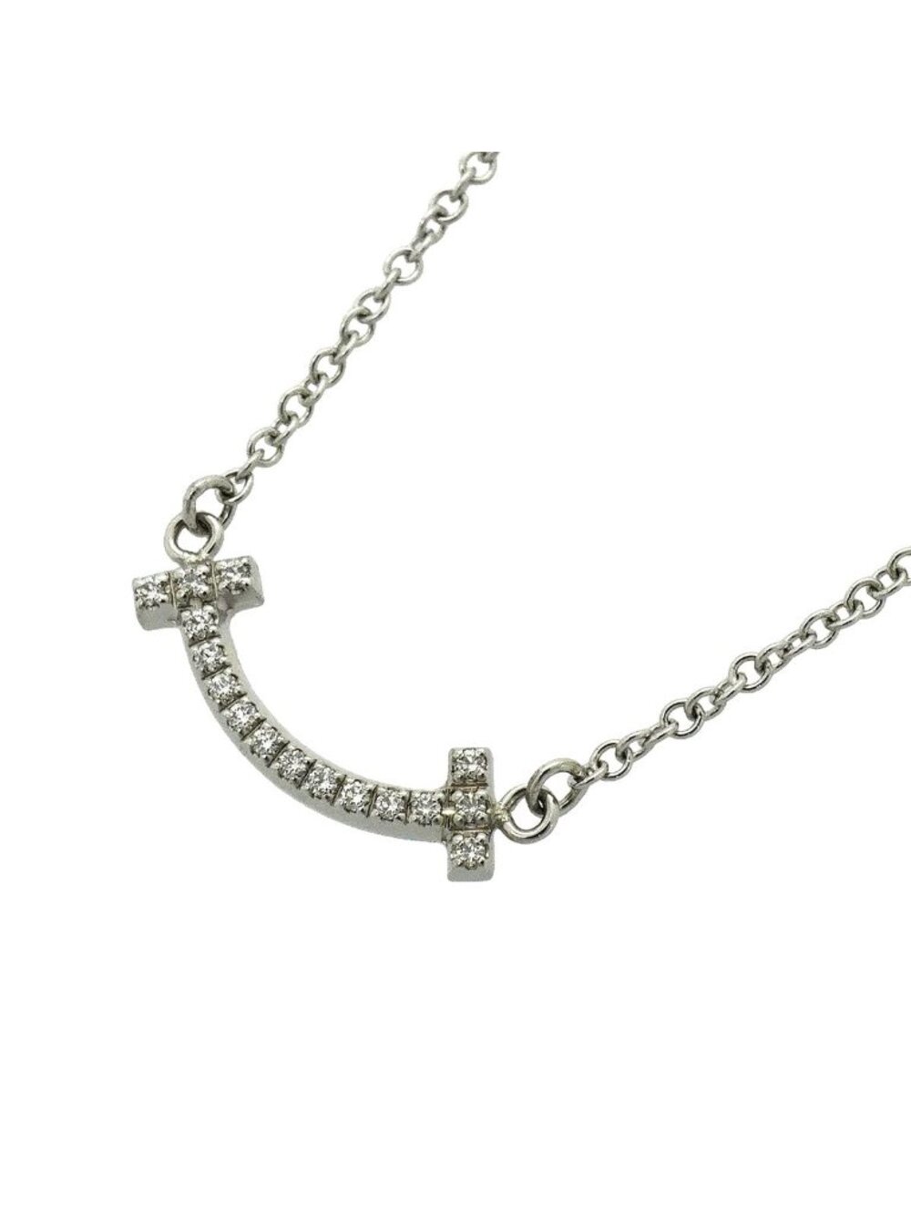 Tiffany & Co Necklace T Smile Mini 18k White Gold Diamond